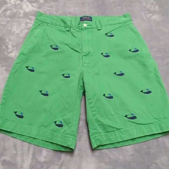 Polo Ralph Lauren Chino Shorts Men's 30 Green Whale Embroidered‎ All Over Print - Picture 1 of 11